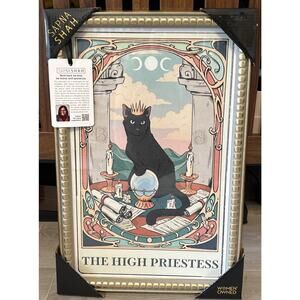 New Sapna Shah High Priestess Cat Tarot Card Astrology Boho Hippie Framed Art